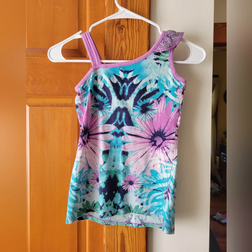 Justice 10 floral tie dye peace sign sequin ruffle tank top